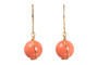 14K yellow gold filled wire wrapped orange coral pearl dangle earrings handmade by Jessica Luu Jewelry