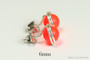 Sterling silver wire wrapped bright neon red pearl stud earrings handmade by Jessica Luu Jewelry