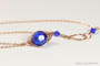 14K rose gold filled herringbone wire wrapped majestic cobalt blue crystal pendant on chain necklace handmade by Jessica Luu Jewelry