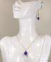 14K rose gold filled wire wrapped majestic cobalt blue crystal dangle earrings and necklace set handmade by Jessica Luu Jewelry