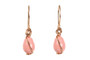14K rose gold filled wire wrapped pink coral teardrop pearl dangle earrings handmade by Jessica Luu Jewelry