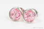 Sterling silver wire wrapped light pink crystal round stud earrings handmade by Jessica Luu Jewelry