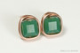 14K rose gold filled wire wrapped 6mm cube dark green crystal stud earrings handmade by Jessica Luu Jewelry