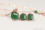 14K rose gold filled wire wrapped dark green crystal cube pendant on chain necklace and earrings set handmade by Jessica Luu Jewelry