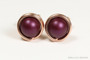 14K rose gold filled wire wrapped dark purple elderberry pearl stud earrings handmade by Jessica Luu Jewelry