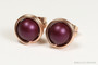 14K rose gold filled wire wrapped dark purple elderberry pearl stud earrings handmade by Jessica Luu Jewelry