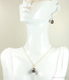 14K yellow gold filled wire wrapped dark grey pearl drop earrings and necklace set handmade by Jessica Luu Jewelry