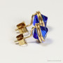 14K yellow gold filled wire wrapped 6mm diamond shaped cobalt blue crystal stud earrings handmade by Jessica Luu Jewelry