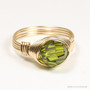 14K yellow gold filled wire wrapped 8mm round olive green crystal solitaire ring handmade by Jessica Luu Jewelry