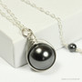 Sterling silver wire wrapped 12mm black pearl solitaire pendant on chain necklace handmade by Jessica Luu Jewelry