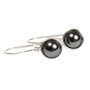 Sterling silver wire wrapped black pearl drop earrings handmade by Jessica Luu Jewelry