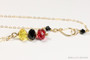 14K yellow gold filled wire wrapped black red three crystal pendant on chain necklace handmade by Jessica Luu Jewelry