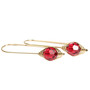 14K yellow gold filled wire wrapped 8mm round ruby red crystal drop earrings handmade by Jessica Luu Jewelry