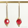 14K yellow gold filled wire wrapped 8mm round ruby red crystal drop earrings handmade by Jessica Luu Jewelry