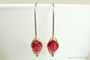 14K yellow gold filled wire wrapped 8mm round ruby red crystal drop earrings handmade by Jessica Luu Jewelry