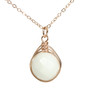 14K rose gold filled wire wrapped 12mm round faceted white alabaster gemstone solitaire pendant on chain necklace handmade by Jessica Luu Jewelry