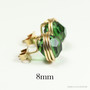 14K yellow gold filled wire wrapped green tourmaline crystal round stud earrings handmade by Jessica Luu Jewelry