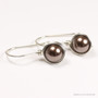 Sterling silver wire wrapped dark chocolate brown pearl drop earrings handmade by Jessica Luu Jewelry