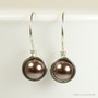 Sterling silver wire wrapped dark chocolate brown pearl drop earrings handmade by Jessica Luu Jewelry