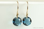 14K yellow gold filled dangle earrings with Montana blue sapphire faceted crystal drops handmade by Jessica Luu Jewelry