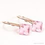 14K rose gold filled dangle earrings with 11.5mm light pink faceted crystal drops handmade by Jessica Luu Jewelry