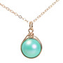 14K rose gold filled chain necklace with 10mm aqua blue green pearl solitaire pendant handmade by Jessica Luu Jewelry