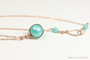 14K rose gold filled chain necklace with 10mm aqua blue green pearl solitaire pendant handmade by Jessica Luu Jewelry