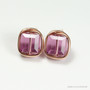 14K rose gold filled wire wrapped stud earrings with 8mm purple square cube Austrian crystals handmade by Jessica Luu Jewelry