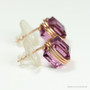 14K rose gold filled wire wrapped stud earrings with 8mm purple square cube Austrian crystals handmade by Jessica Luu Jewelry