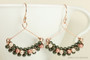 14K rose gold filled dangle beaded earrings with 4mm dark olive green and peach pearls handmade by Jessica Luu Jewelry
