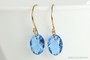 14K yellow gold filled dangle earrings with 11.5mm sky blue faceted oval Austrian crystals handmade by Jessica Luu Jewelry