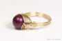 14K yellow gold filled wire wrapped ring with 8mm dark purple pearl solitaire handmade by Jessica Luu Jewelry