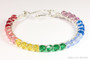 Sterling silver wire wrapped bangle bracelet with 6mm rainbow colored Austrian crystals handmade by Jessica Luu Jewelry