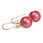 14K rose gold filled wire wrapped dangle earrings with 10mm dark berry pink pearls handmade by Jessica Luu Jewelry