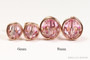 14K rose gold filled stud earrings with 6mm and 8mm orchid pink Austrian crystals handmade by Jessica Luu Jewelry