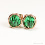 14K rose gold filled wire wrapped jade green faceted round Austrian crystal stud earrings handmade by Jessica Luu Jewelry
