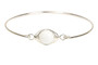 Sterling silver wire wrapped bangle bracelet with 10mm white alabaster gemstone solitaire handmade by Jessica Luu Jewelry