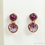 14K rose gold filled wire wrapped blackberry purple pearl and iridescent purple faceted round Austrian crystal drop stud earrings handmade by Jessica Luu Jewelry