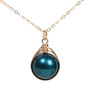 12mm dark Tahitian blue pearl solitaire pendant on 14K rose gold filled chain necklace handmade by Jessica Luu Jewelry