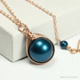 12mm dark Tahitian blue pearl solitaire pendant on 14K rose gold filled chain necklace handmade by Jessica Luu Jewelry