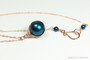 12mm dark Tahitian blue pearl solitaire pendant on 14K rose gold filled chain necklace handmade by Jessica Luu Jewelry
