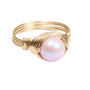 14K yellow gold filled wire wrapped 8mm iridescent light pink pearl solitaire ring handmade by Jessica Luu Jewelry