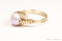14K yellow gold filled wire wrapped 8mm iridescent light pink pearl solitaire ring handmade by Jessica Luu Jewelry