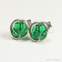Sterling silver wire wrapped jade green faceted round Austrian crystal stud earrings handmade by Jessica Luu Jewelry