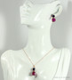 14K rose gold filled wire wrapped earrings with 6mm navy blue faceted cube Austrian crystal posts and 8mm fuchsia pink purple faceted cube Austrian crystal drops and matching necklace handmade by Jessica Luu Jewelry