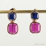 14K rose gold filled wire wrapped earrings with 6mm navy blue faceted cube Austrian crystal posts and 8mm fuchsia pink purple faceted cube Austrian crystal drops handmade by Jessica Luu Jewelry