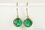 14K yellow gold filled wire wrapped earrings with 8mm bright jade green crystals Handmade by Jessica Luu Jewelry