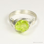 Sterling silver chartreuse green 8mm faceted round Austrian crystal solitaire right hand ring handmade by Jessica Luu Jewelry