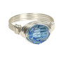 Sterling silver wire wrapped 8mm arctic light sky blue Austrian crystal solitaire right hand ring handmade by Jessica Luu Jewelry