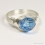 Sterling silver wire wrapped 8mm arctic light sky blue Austrian crystal solitaire right hand ring handmade by Jessica Luu Jewelry